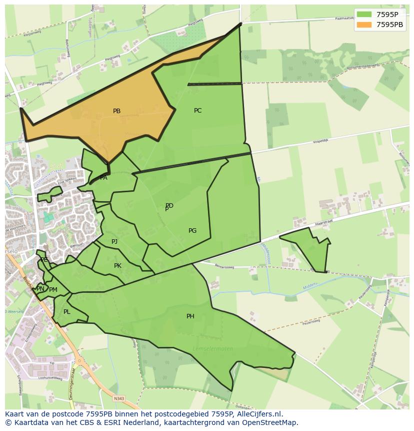 Afbeelding van het postcodegebied 7595 PB op de kaart.