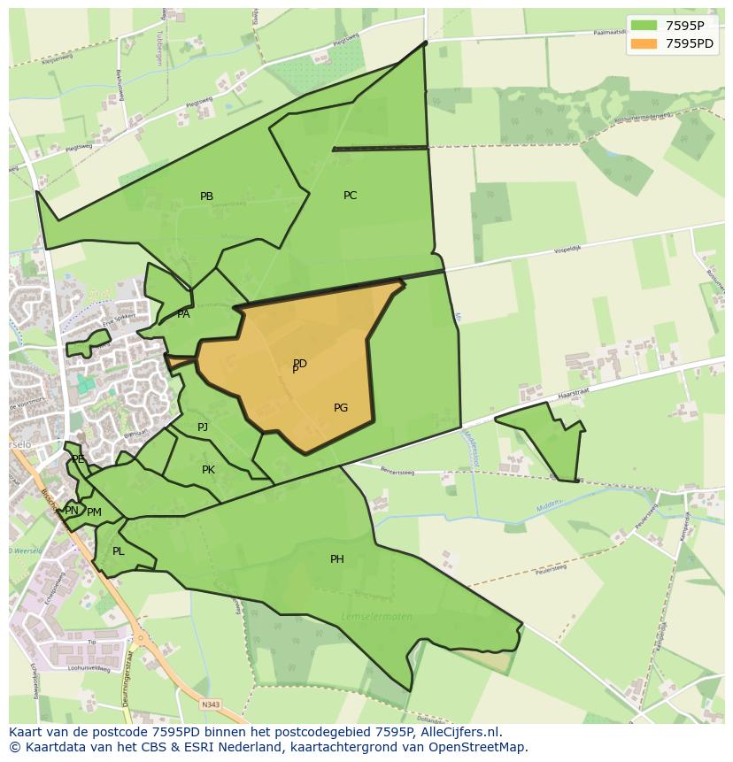 Afbeelding van het postcodegebied 7595 PD op de kaart.