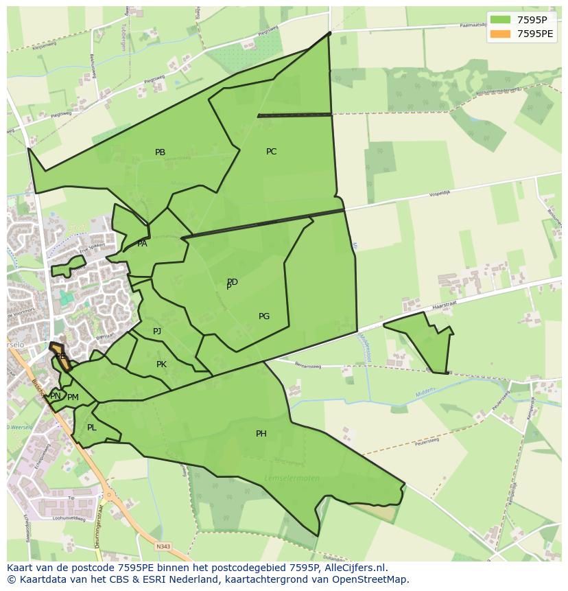 Afbeelding van het postcodegebied 7595 PE op de kaart.