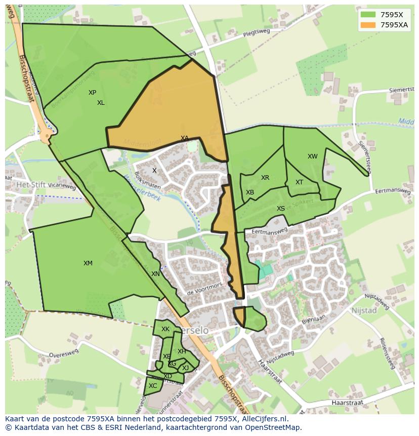 Afbeelding van het postcodegebied 7595 XA op de kaart.