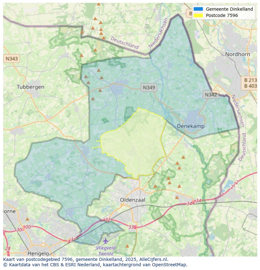 Afbeelding van het postcodegebied 7596 op de kaart.