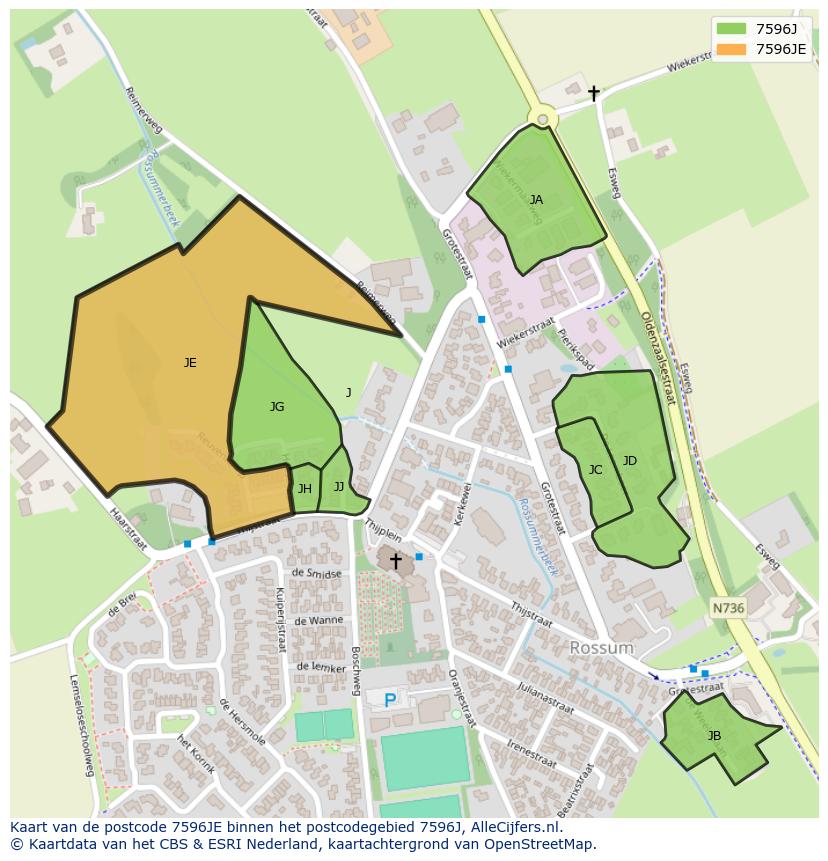 Afbeelding van het postcodegebied 7596 JE op de kaart.
