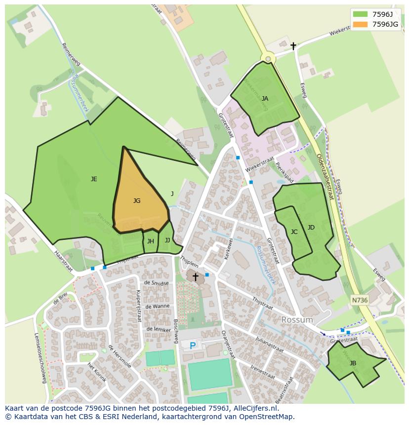 Afbeelding van het postcodegebied 7596 JG op de kaart.