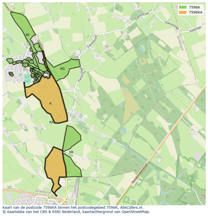 Afbeelding van het postcodegebied 7596 KA op de kaart.