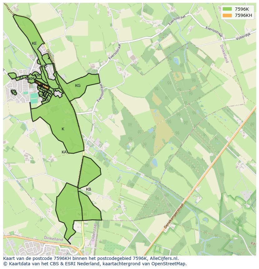 Afbeelding van het postcodegebied 7596 KH op de kaart.