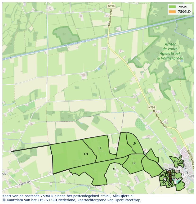 Afbeelding van het postcodegebied 7596 LD op de kaart.