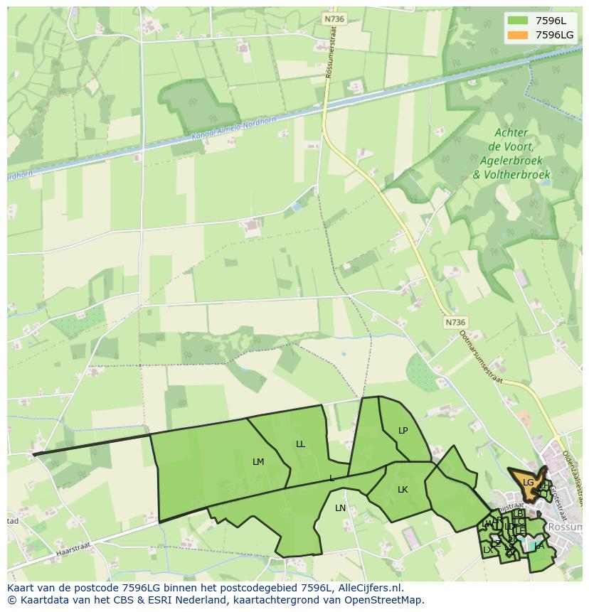 Afbeelding van het postcodegebied 7596 LG op de kaart.