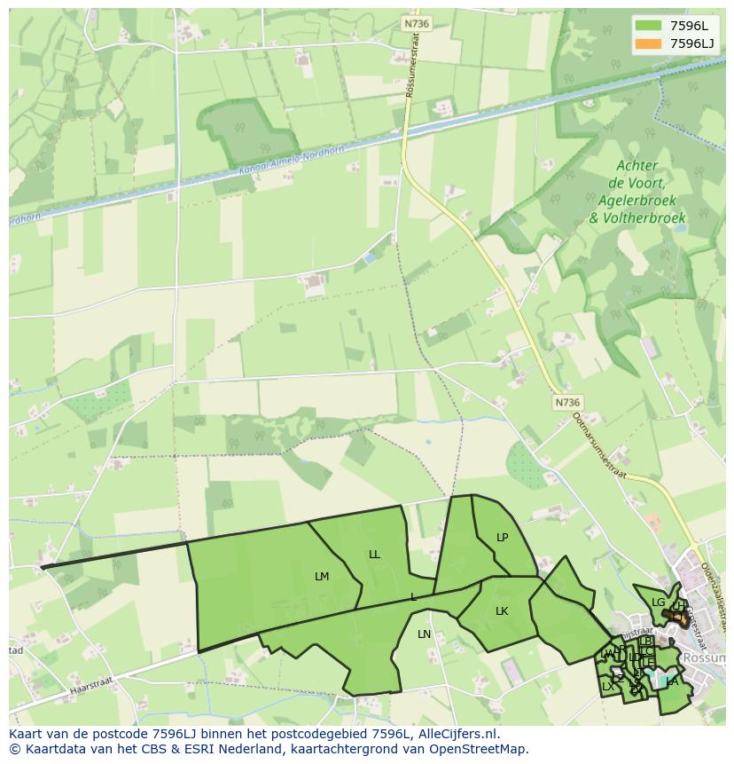 Afbeelding van het postcodegebied 7596 LJ op de kaart.