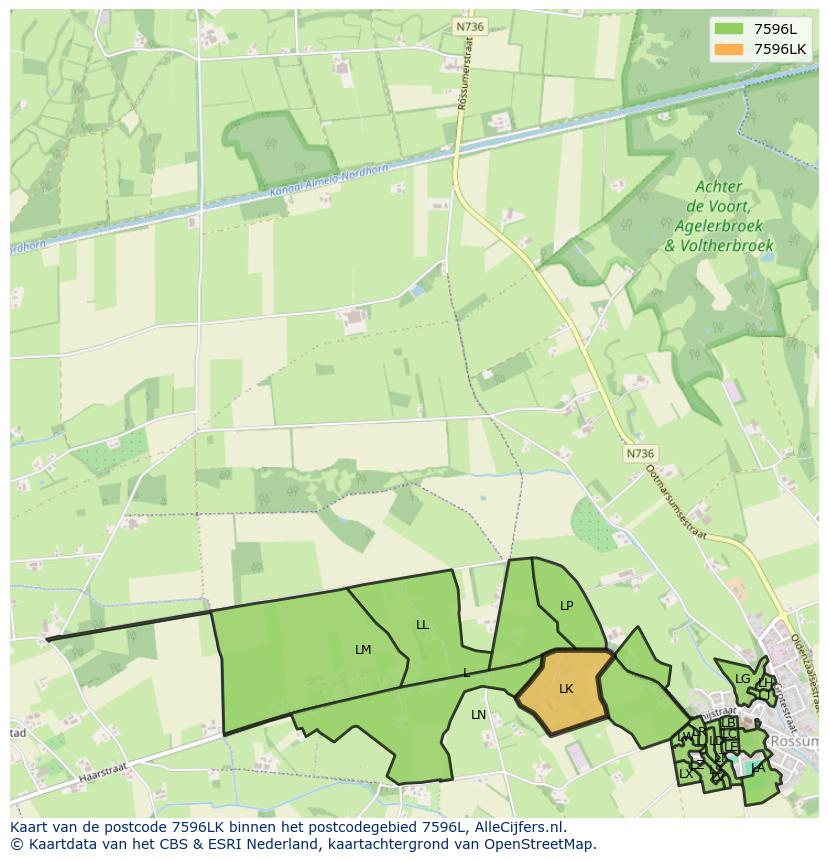 Afbeelding van het postcodegebied 7596 LK op de kaart.
