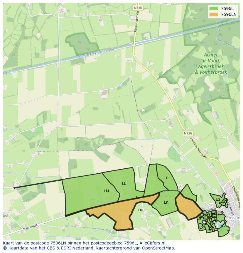 Afbeelding van het postcodegebied 7596 LN op de kaart.