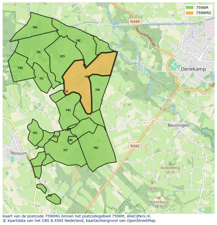 Afbeelding van het postcodegebied 7596 MG op de kaart.