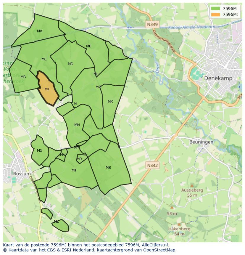 Afbeelding van het postcodegebied 7596 MJ op de kaart.