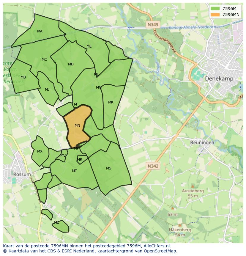 Afbeelding van het postcodegebied 7596 MN op de kaart.