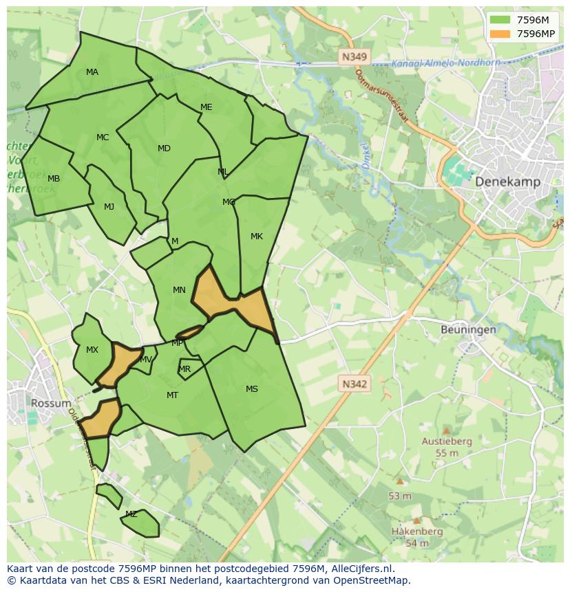 Afbeelding van het postcodegebied 7596 MP op de kaart.
