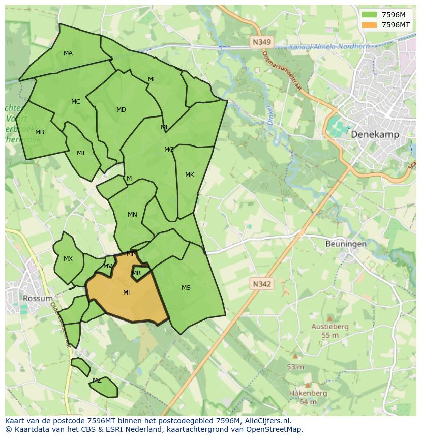 Afbeelding van het postcodegebied 7596 MT op de kaart.