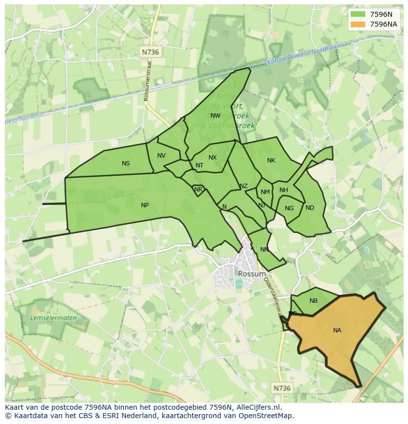 Afbeelding van het postcodegebied 7596 NA op de kaart.