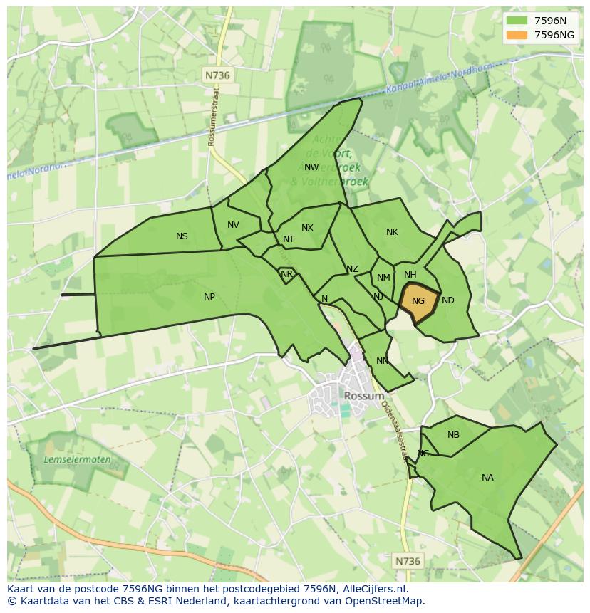Afbeelding van het postcodegebied 7596 NG op de kaart.