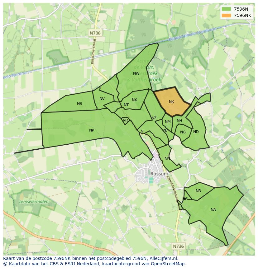 Afbeelding van het postcodegebied 7596 NK op de kaart.