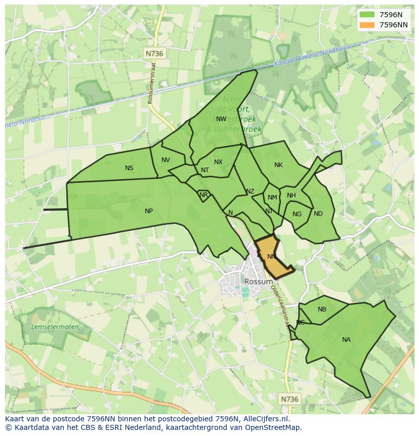 Afbeelding van het postcodegebied 7596 NN op de kaart.