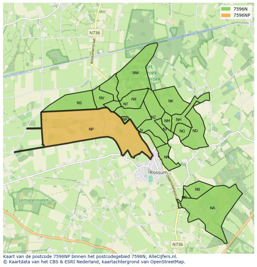 Afbeelding van het postcodegebied 7596 NP op de kaart.
