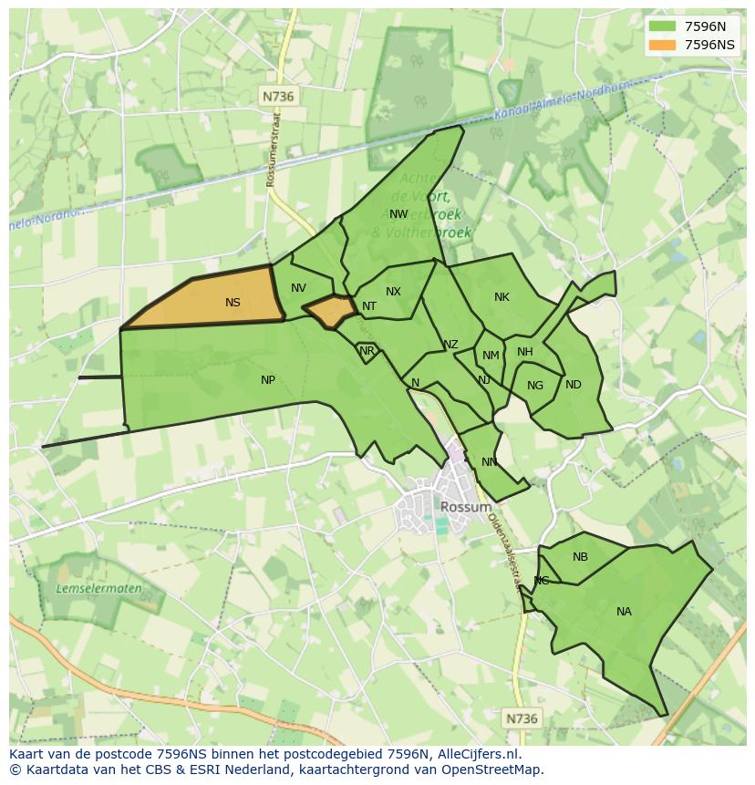 Afbeelding van het postcodegebied 7596 NS op de kaart.
