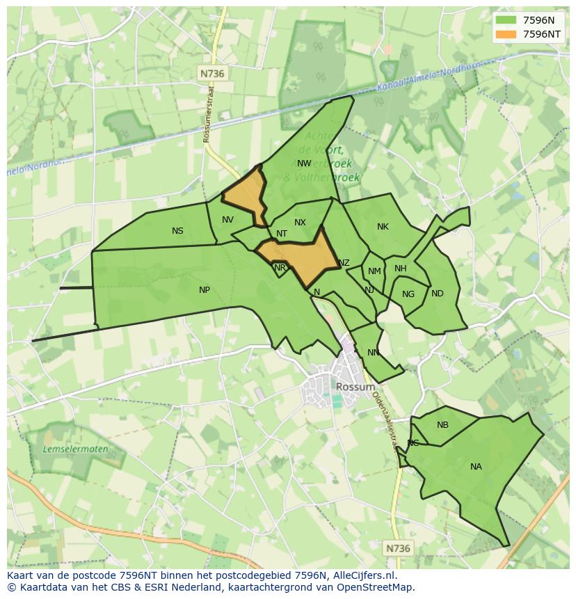 Afbeelding van het postcodegebied 7596 NT op de kaart.