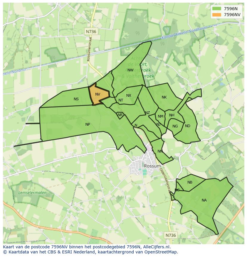 Afbeelding van het postcodegebied 7596 NV op de kaart.