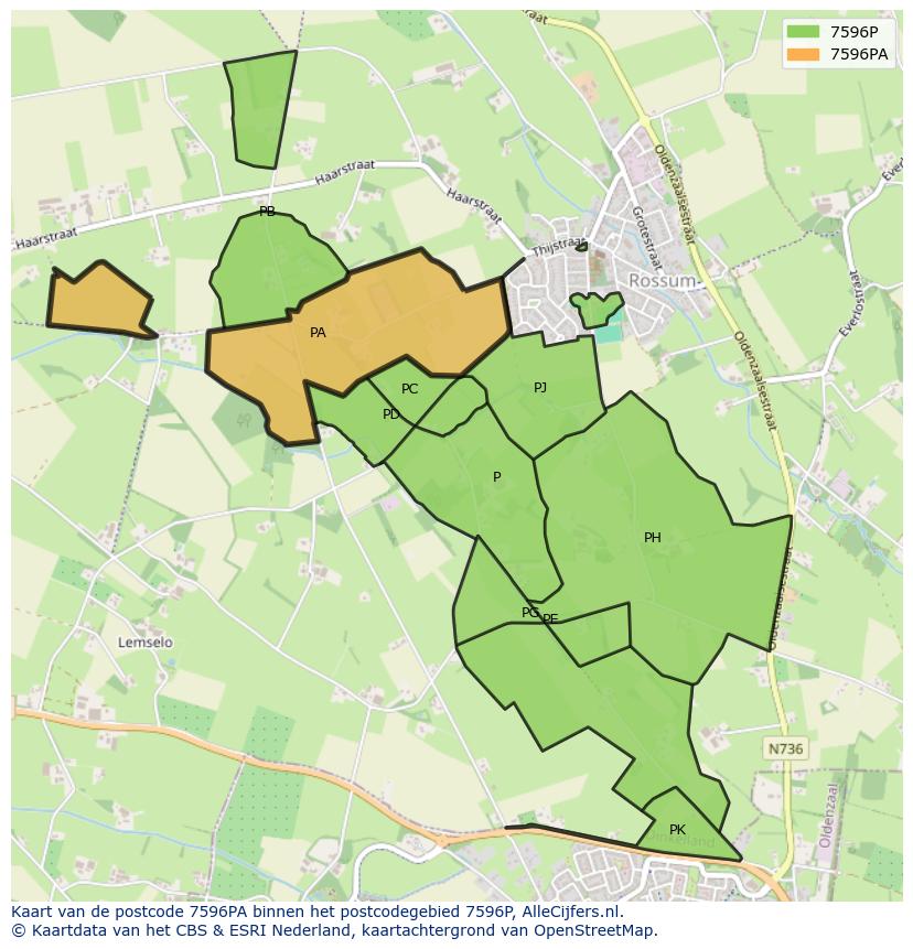 Afbeelding van het postcodegebied 7596 PA op de kaart.