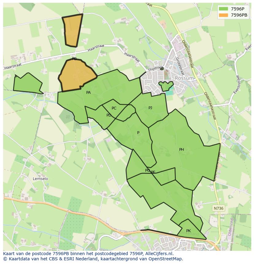 Afbeelding van het postcodegebied 7596 PB op de kaart.