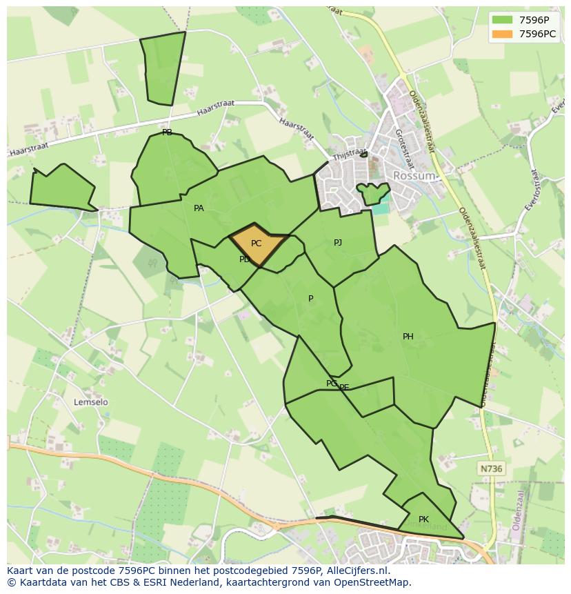 Afbeelding van het postcodegebied 7596 PC op de kaart.