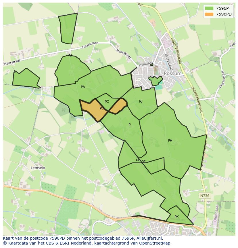 Afbeelding van het postcodegebied 7596 PD op de kaart.