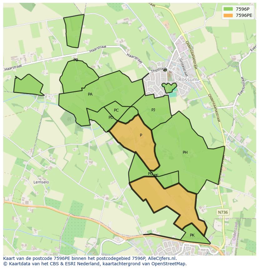 Afbeelding van het postcodegebied 7596 PE op de kaart.