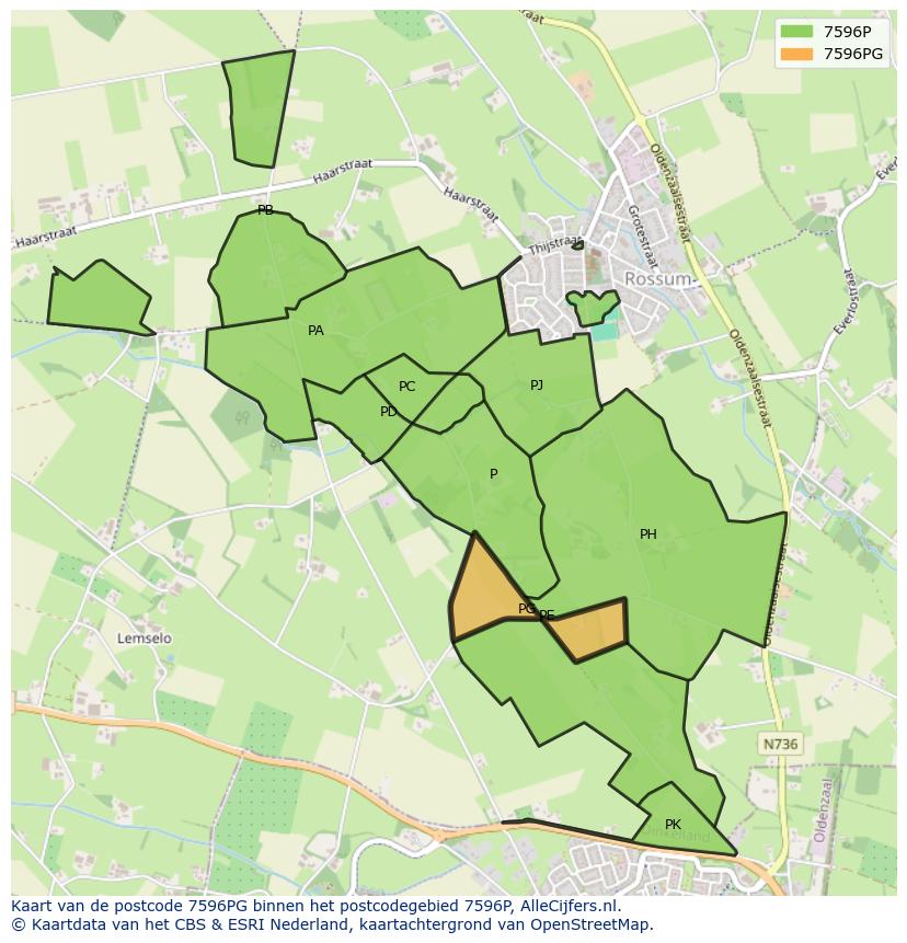 Afbeelding van het postcodegebied 7596 PG op de kaart.