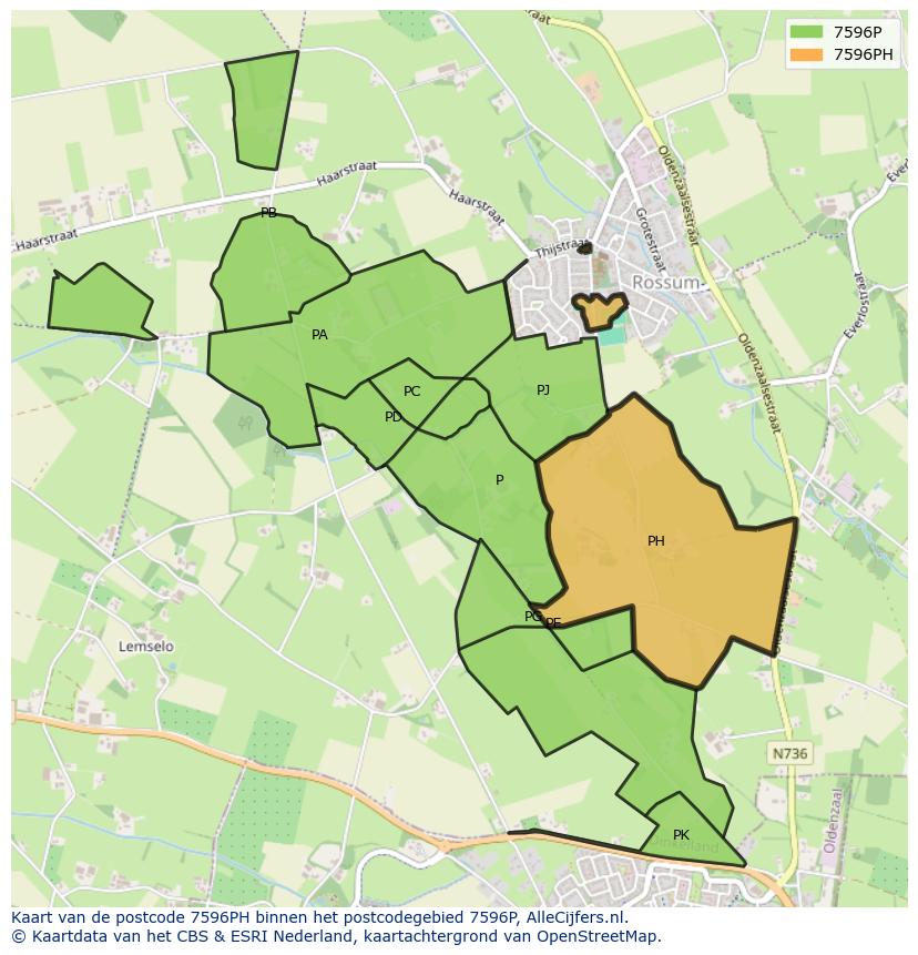 Afbeelding van het postcodegebied 7596 PH op de kaart.