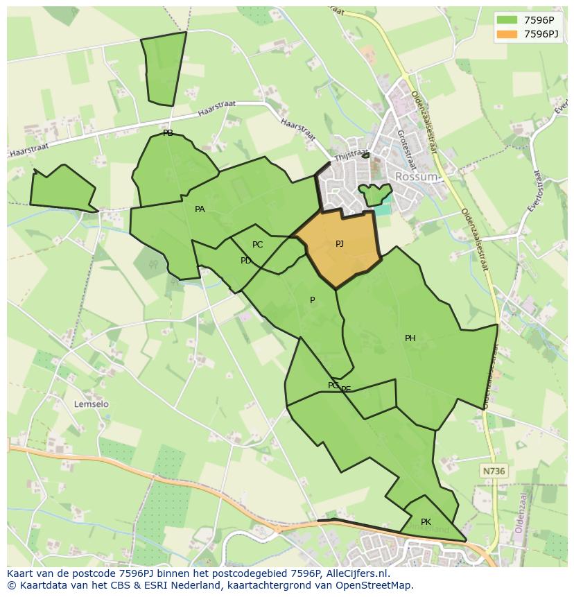 Afbeelding van het postcodegebied 7596 PJ op de kaart.