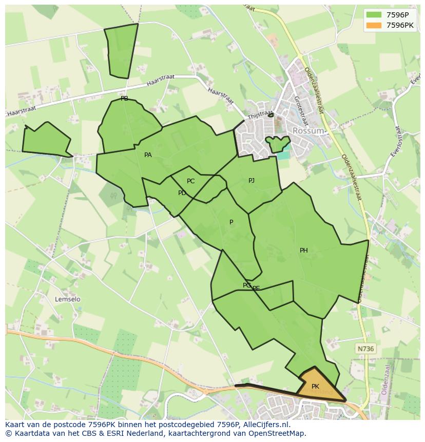 Afbeelding van het postcodegebied 7596 PK op de kaart.