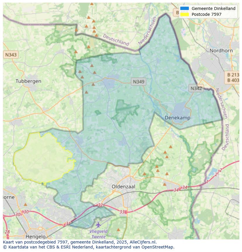 Afbeelding van het postcodegebied 7597 op de kaart.