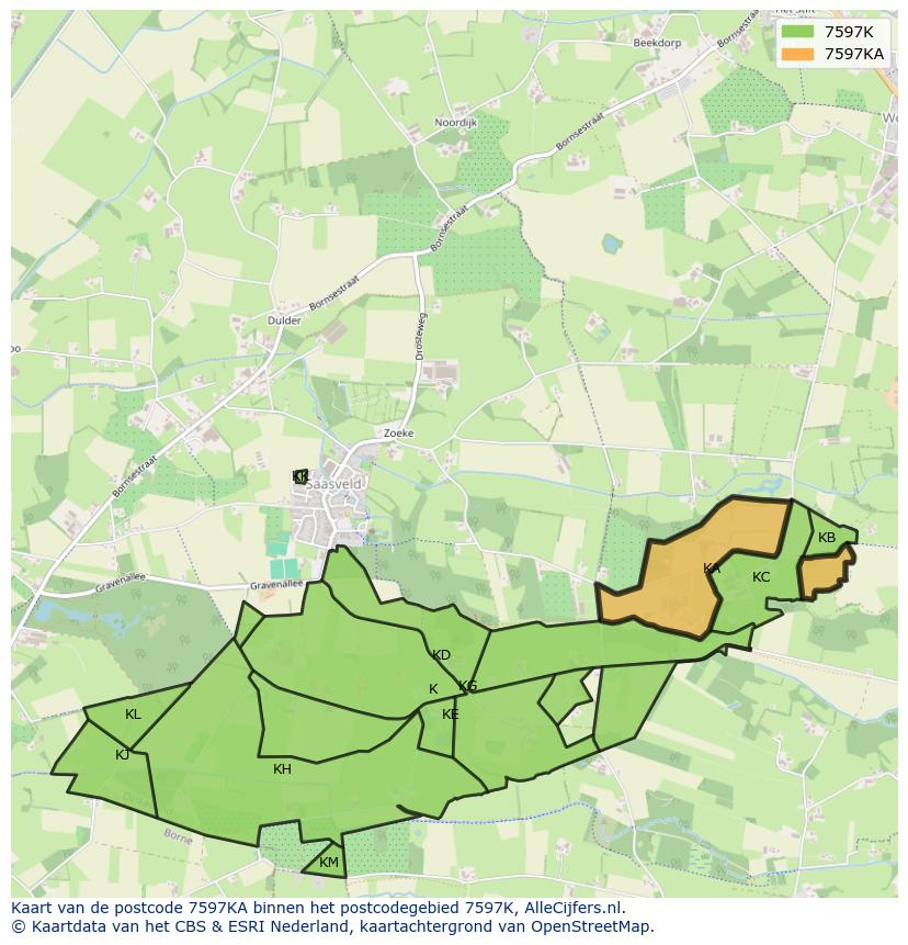 Afbeelding van het postcodegebied 7597 KA op de kaart.