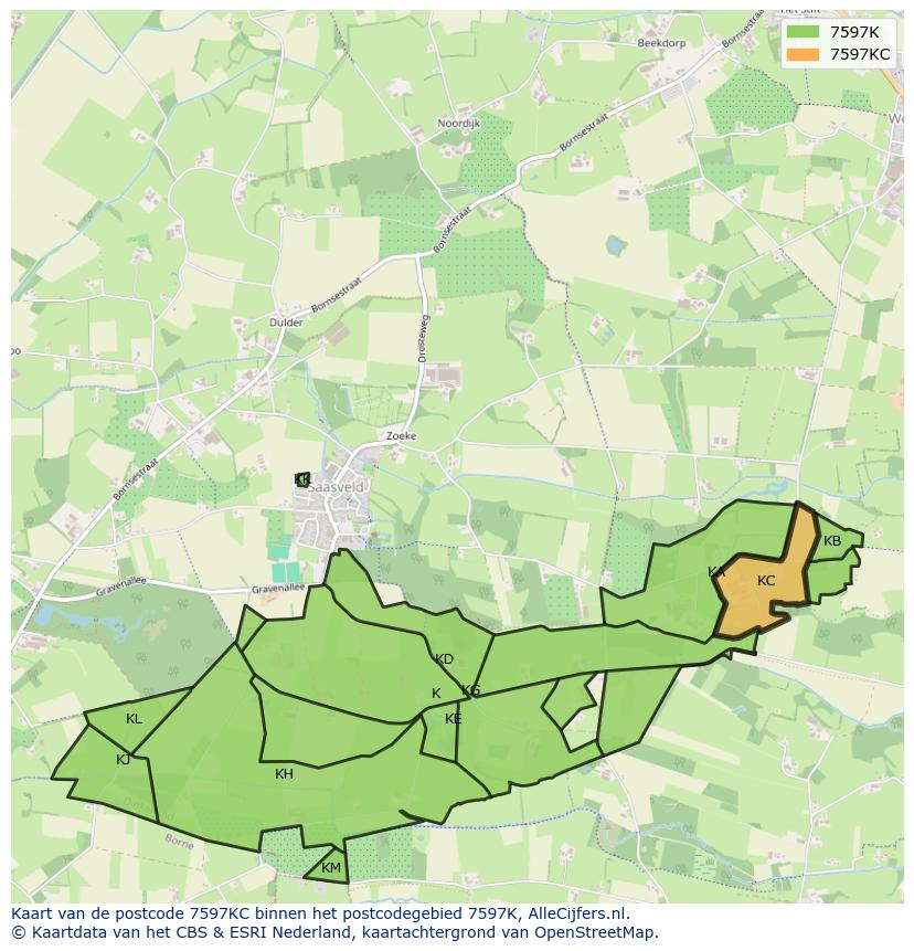 Afbeelding van het postcodegebied 7597 KC op de kaart.