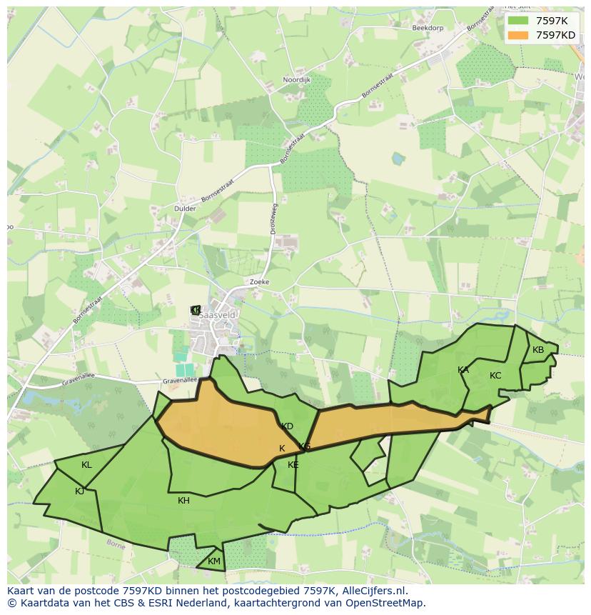 Afbeelding van het postcodegebied 7597 KD op de kaart.