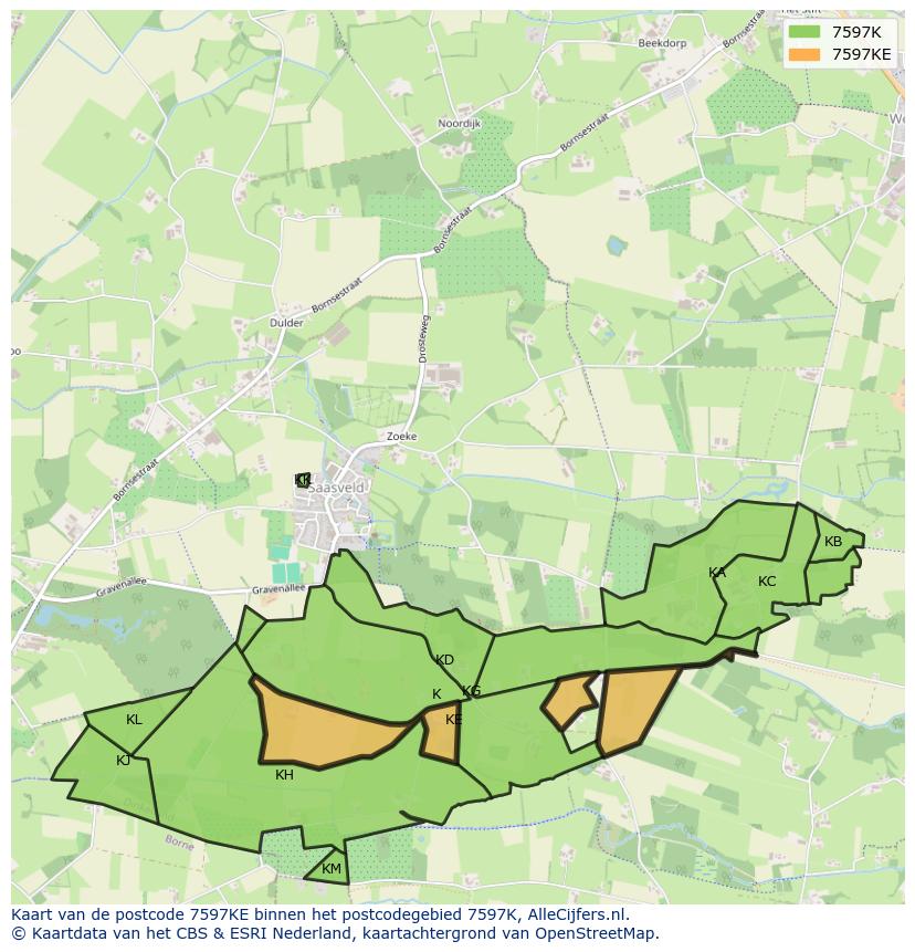 Afbeelding van het postcodegebied 7597 KE op de kaart.