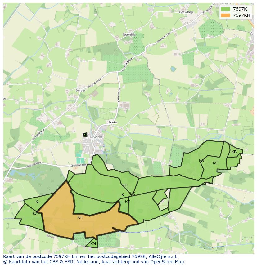 Afbeelding van het postcodegebied 7597 KH op de kaart.