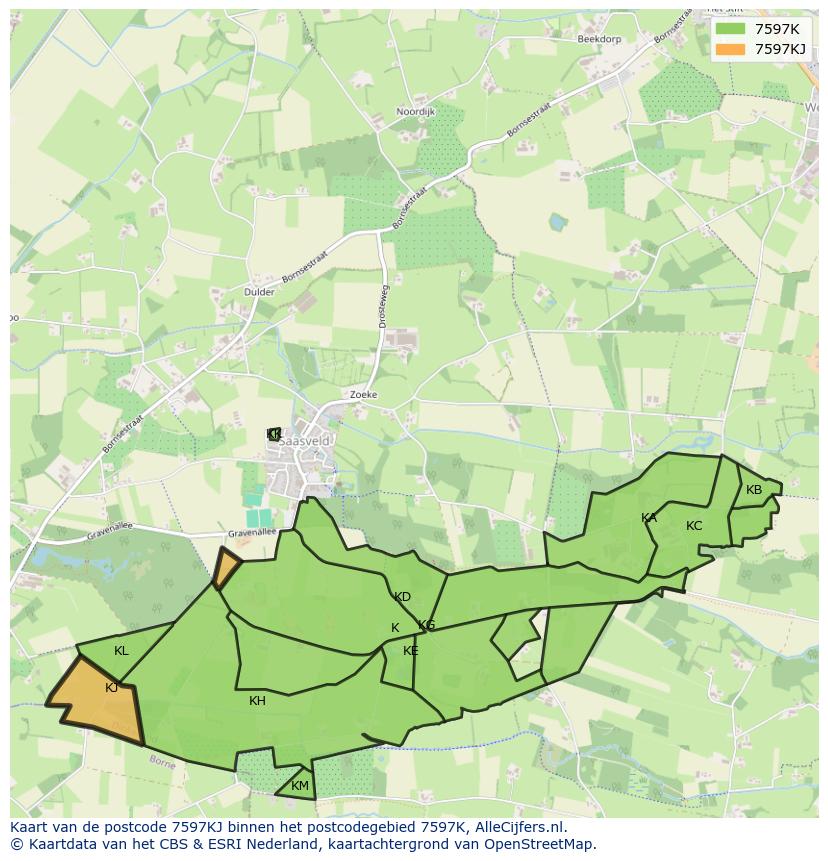 Afbeelding van het postcodegebied 7597 KJ op de kaart.