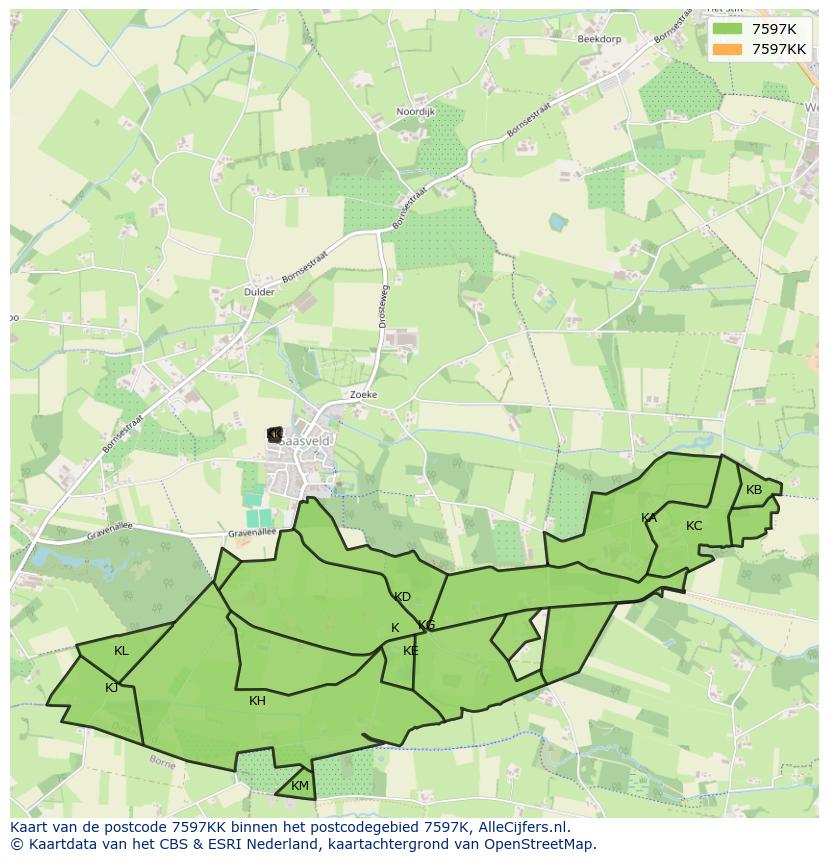Afbeelding van het postcodegebied 7597 KK op de kaart.