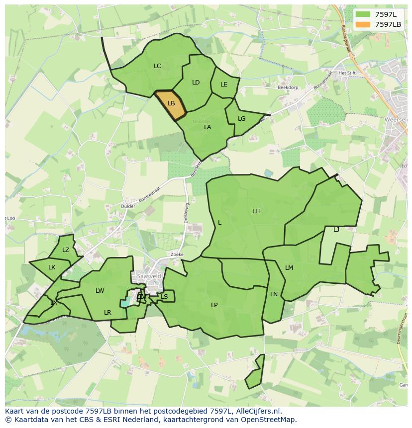 Afbeelding van het postcodegebied 7597 LB op de kaart.