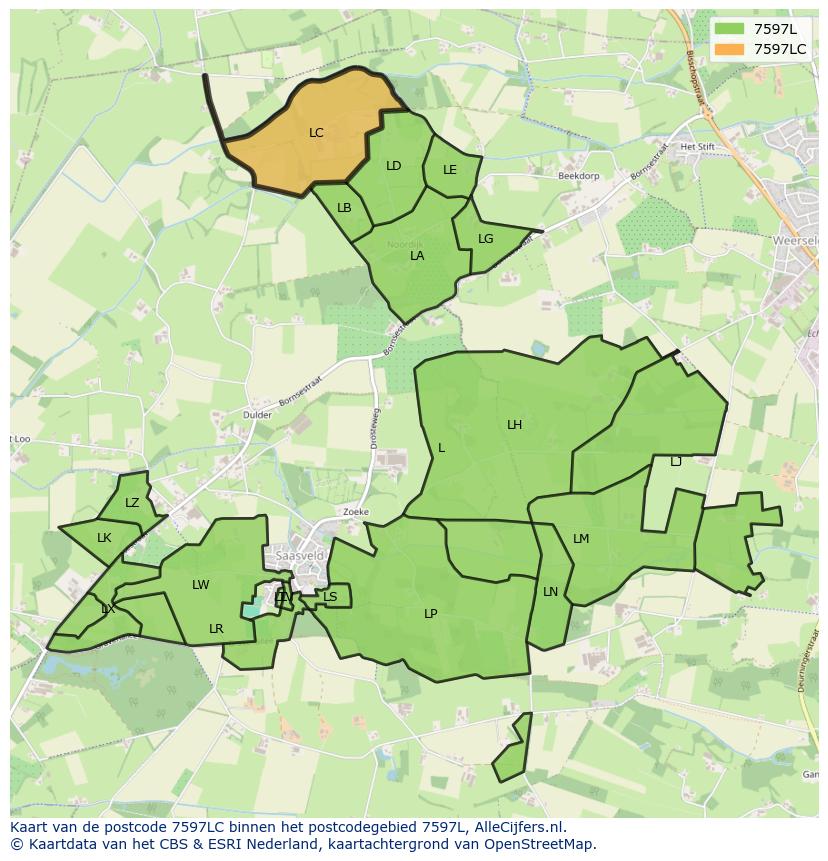 Afbeelding van het postcodegebied 7597 LC op de kaart.