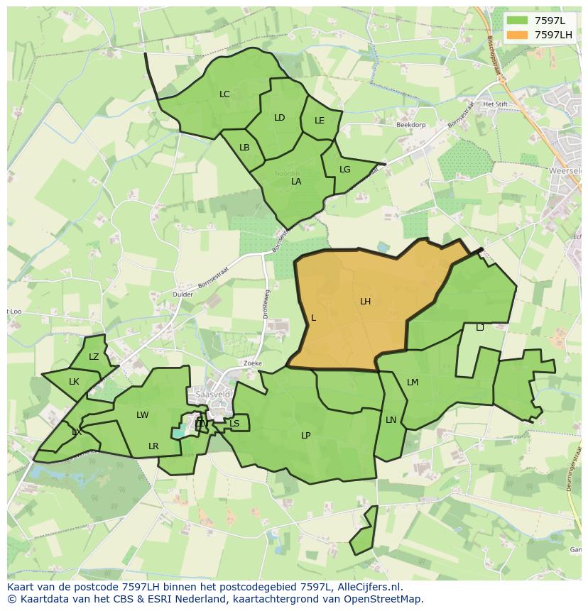 Afbeelding van het postcodegebied 7597 LH op de kaart.