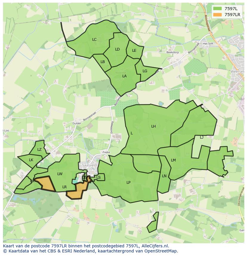 Afbeelding van het postcodegebied 7597 LR op de kaart.