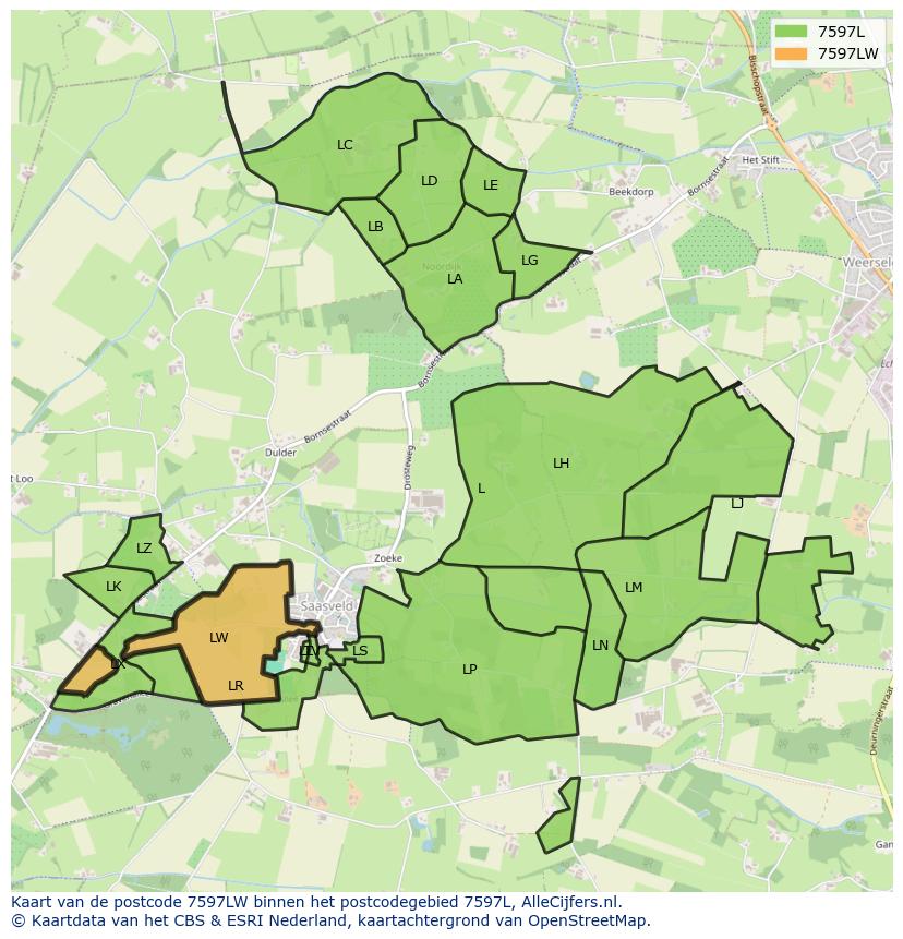Afbeelding van het postcodegebied 7597 LW op de kaart.