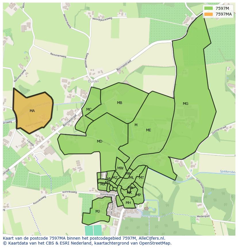 Afbeelding van het postcodegebied 7597 MA op de kaart.